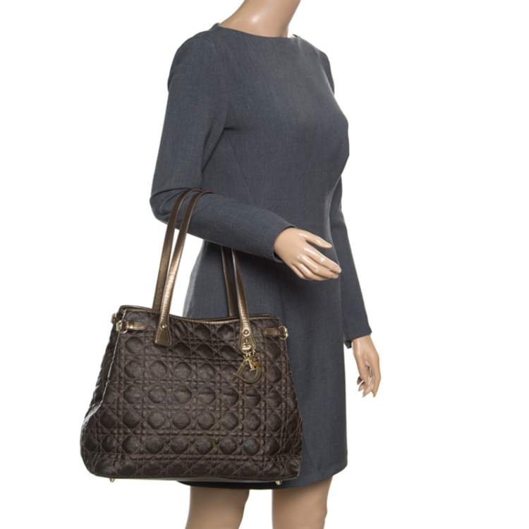 Pre Owned Dior Bronze Coated Canvas Medium Panarea Shopper Tote