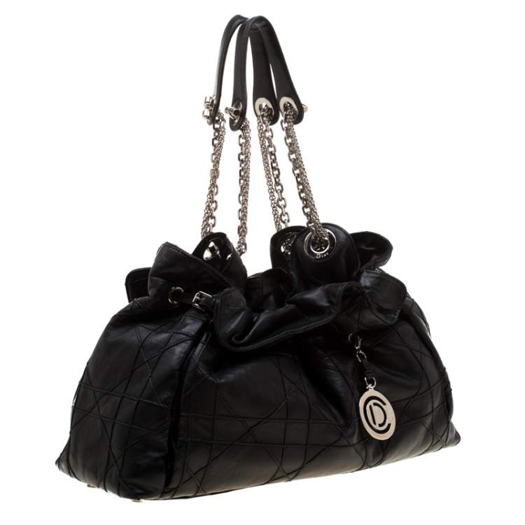 Pre Owned Dior Black Leather Large Cannage Le Trente Hobo 