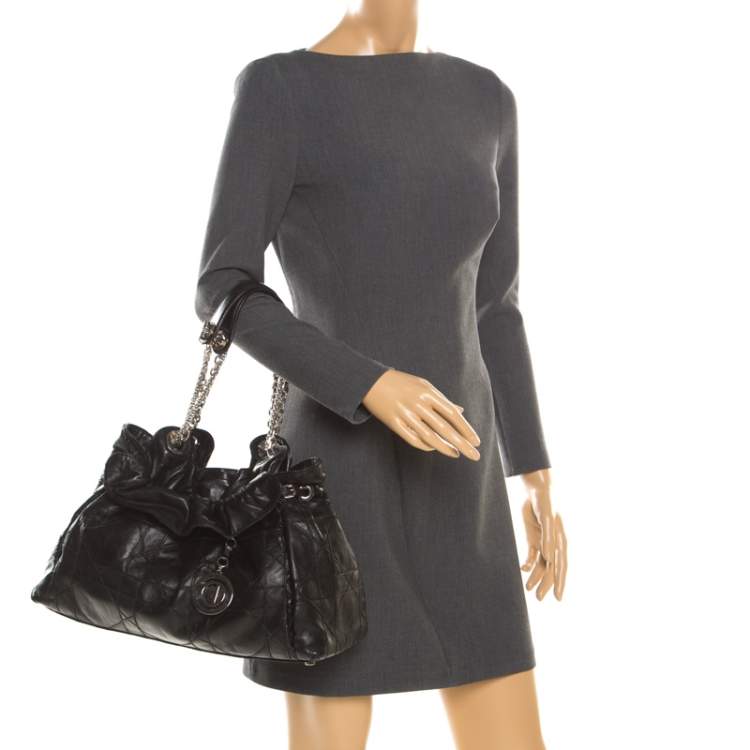 Pre Owned Dior Black Leather Large Cannage Le Trente Hobo 