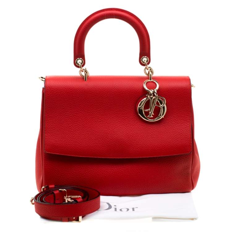 Pre Owned Dior Red Leather Medium Be Dior Top Handle Bag