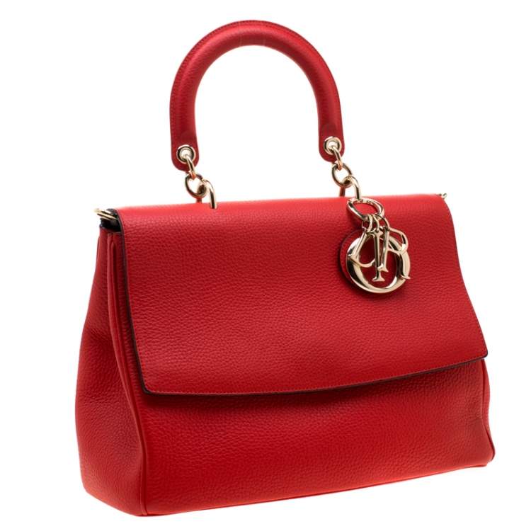 Pre Owned Dior Red Leather Medium Be Dior Top Handle Bag