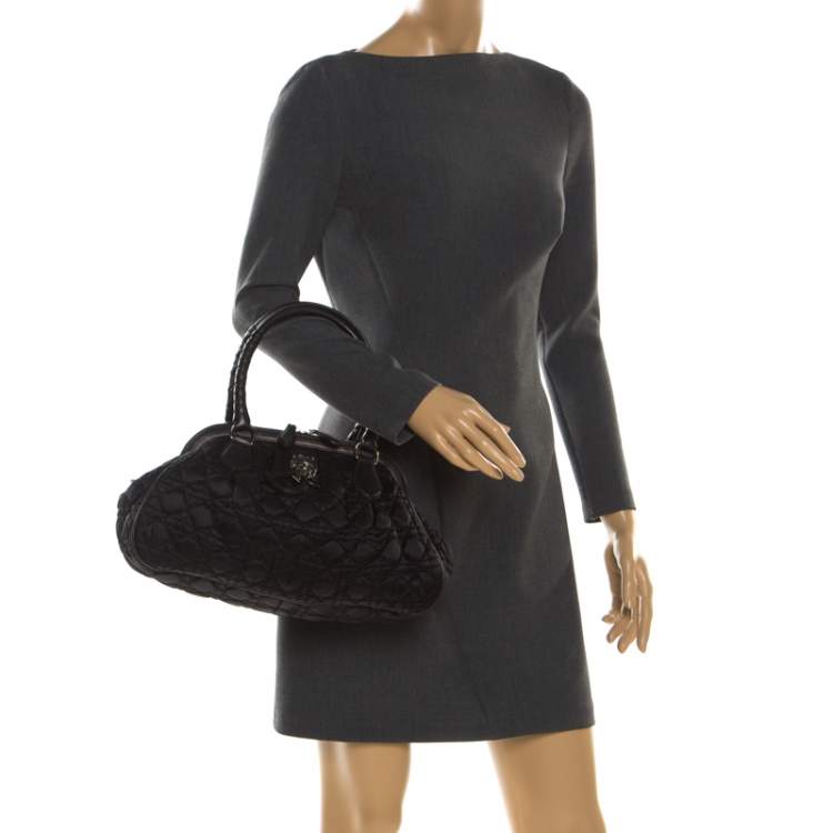 Pre Owned Dior Black Cannage Nylon Charming Doctor Satchel