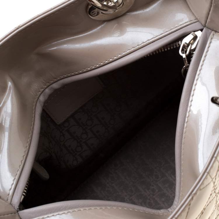 Pre Owned Dior Grey Patent Leather Medium Lady Dior Tote