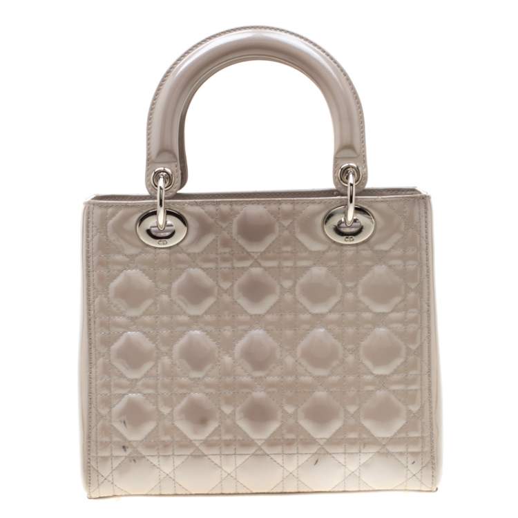 Pre Owned Dior Grey Patent Leather Medium Lady Dior Tote