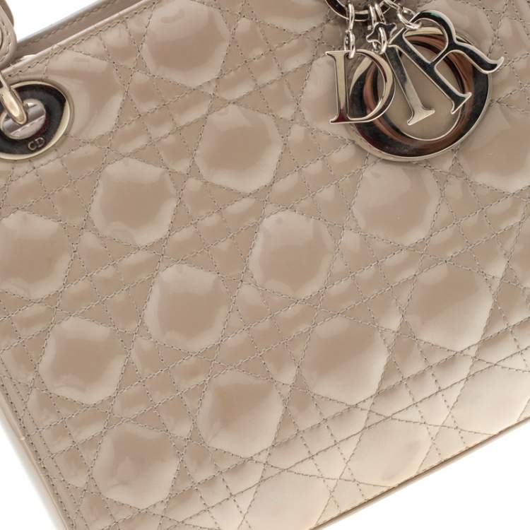 Pre Owned Dior Grey Patent Leather Medium Lady Dior Tote