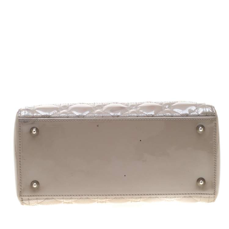 Pre Owned Dior Grey Patent Leather Medium Lady Dior Tote