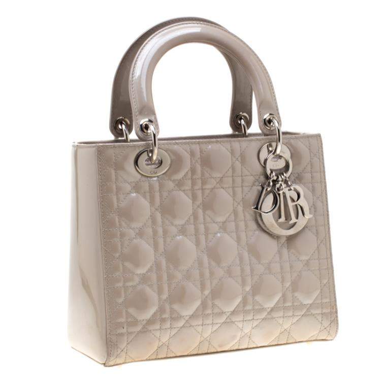 Pre Owned Dior Grey Patent Leather Medium Lady Dior Tote