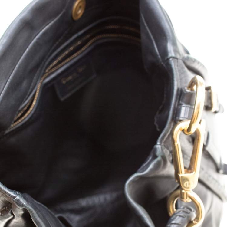 Pre Owned Dior Black Pleated Leather Libertine Hobo