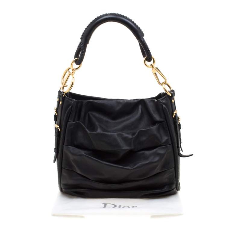 Pre Owned Dior Black Pleated Leather Libertine Hobo