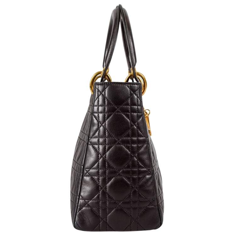 Pre Owned Dior Black Leather Medium Lady Dior Tote