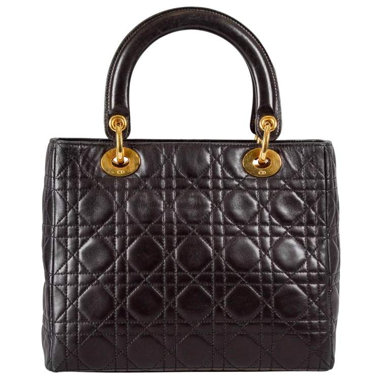 Pre Owned Dior Black Leather Medium Lady Dior Tote