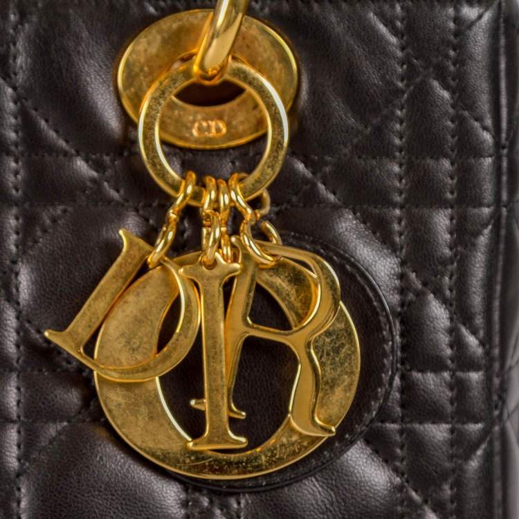 Pre Owned Dior Black Leather Medium Lady Dior Tote