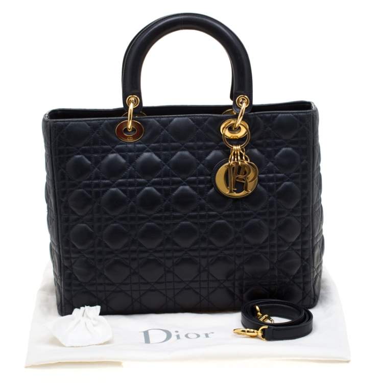 Pre Owned Dior Navy Blue Leather Large Lady Dior Tote