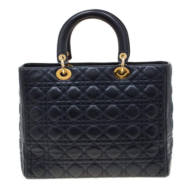 Pre Owned Dior Navy Blue Leather Large Lady Dior Tote