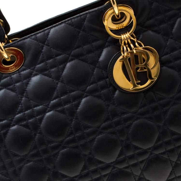 Pre Owned Dior Navy Blue Leather Large Lady Dior Tote