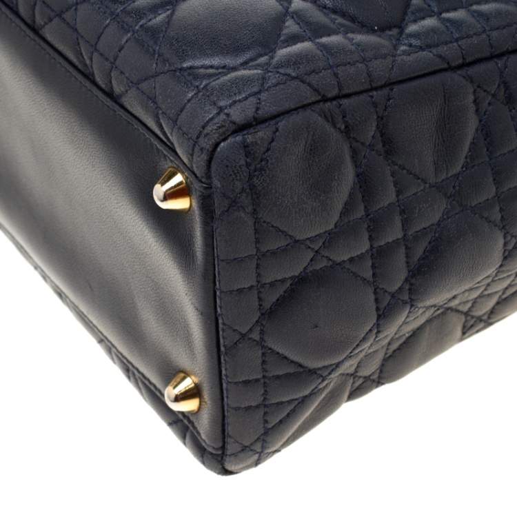 Pre Owned Dior Navy Blue Leather Large Lady Dior Tote