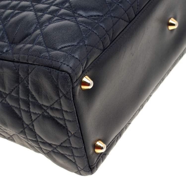 Pre Owned Dior Navy Blue Leather Large Lady Dior Tote