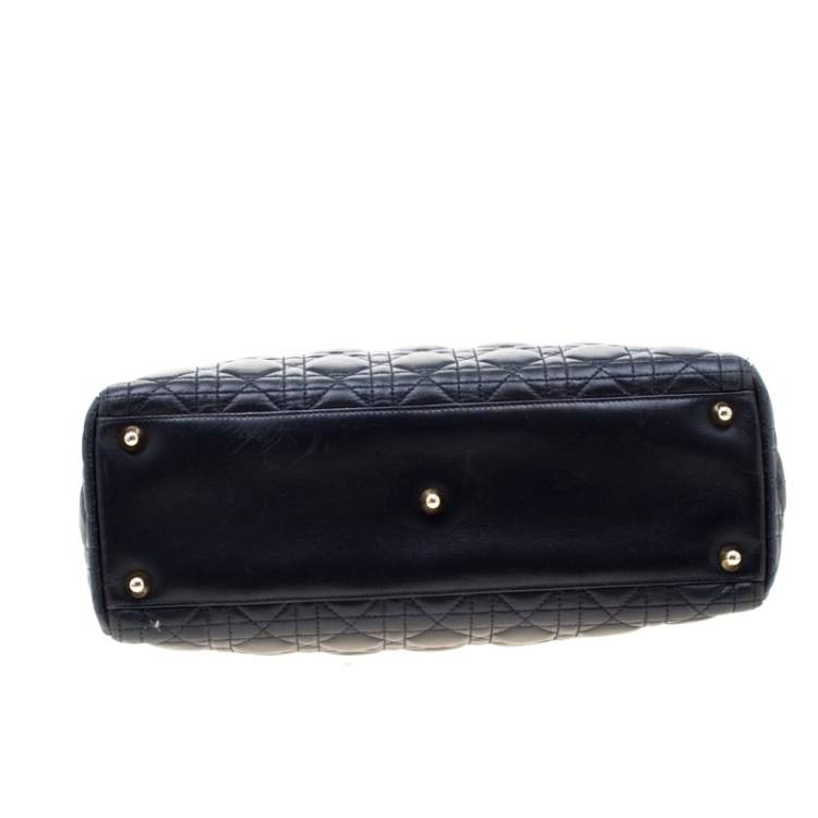 Pre Owned Dior Navy Blue Leather Large Lady Dior Tote