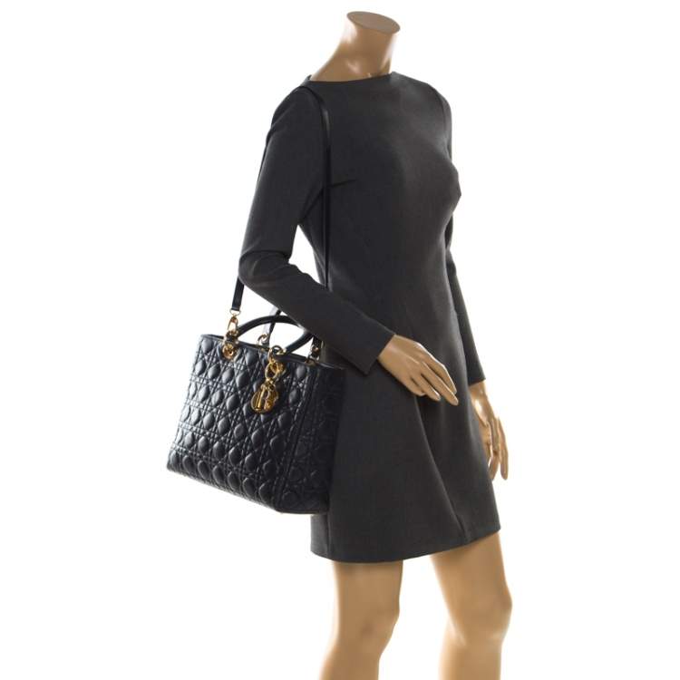 Pre Owned Dior Navy Blue Leather Large Lady Dior Tote