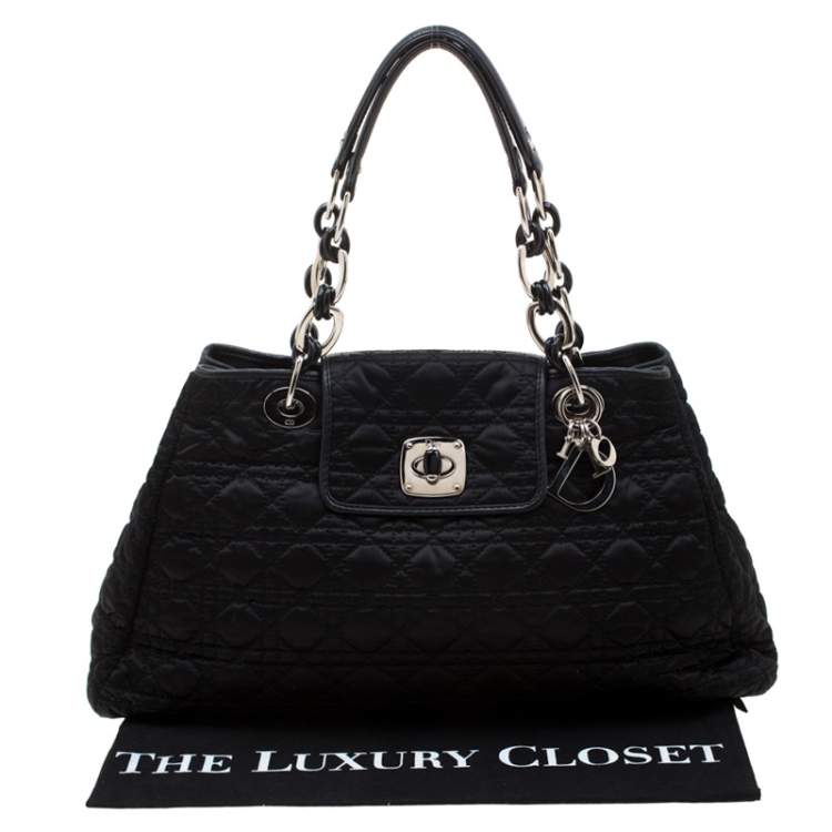 Pre Owned Dior Black Cannage Nylon Charming Lock Satchel
