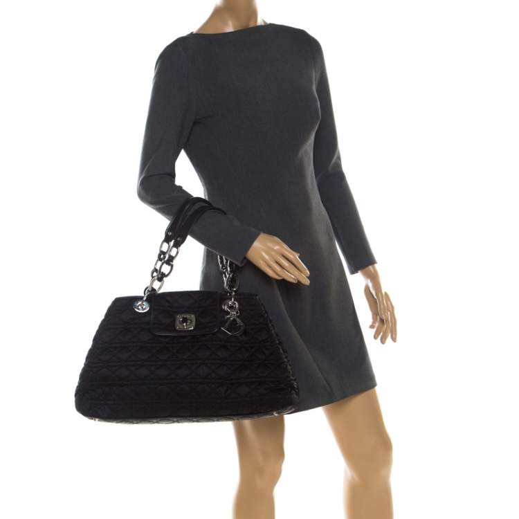 Pre Owned Dior Black Cannage Nylon Charming Lock Satchel