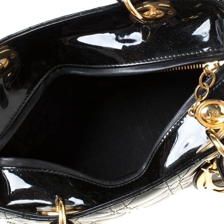 Pre Owned Dior Black Patent Leather Medium Lady Dior Tote
