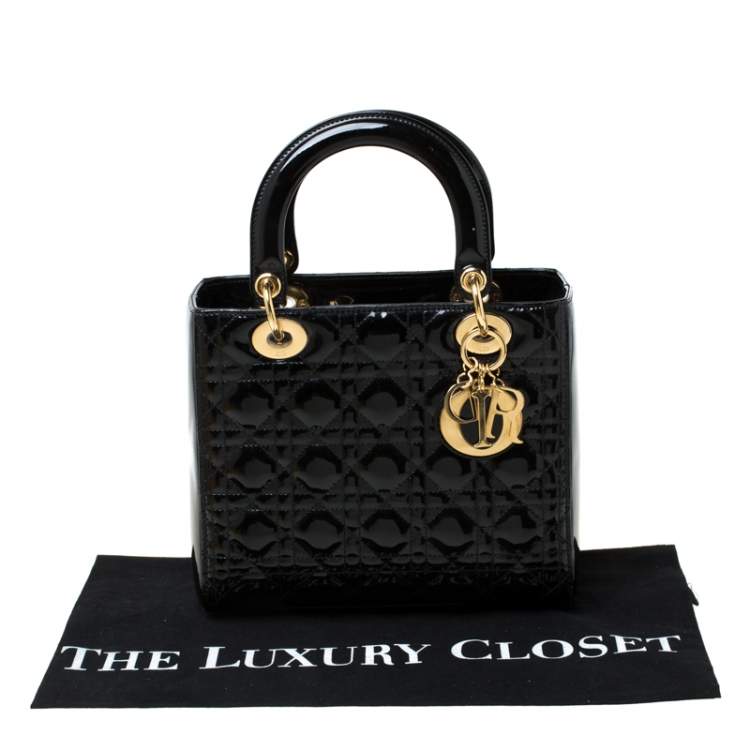 Pre Owned Dior Black Patent Leather Medium Lady Dior Tote
