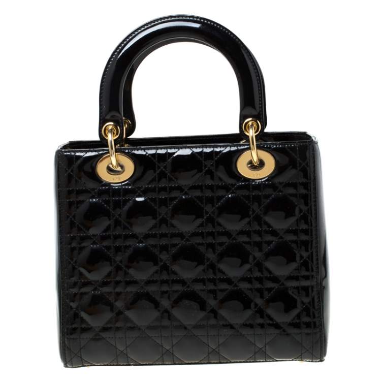 Pre Owned Dior Black Patent Leather Medium Lady Dior Tote