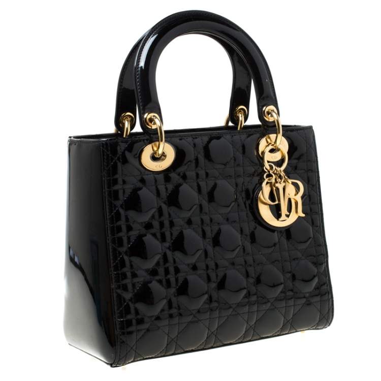 Pre Owned Dior Black Patent Leather Medium Lady Dior Tote
