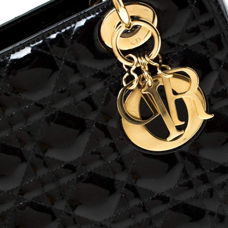 Pre Owned Dior Black Patent Leather Medium Lady Dior Tote