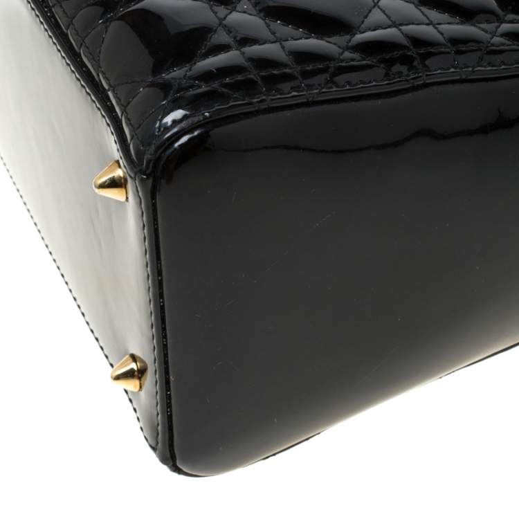 Pre Owned Dior Black Patent Leather Medium Lady Dior Tote
