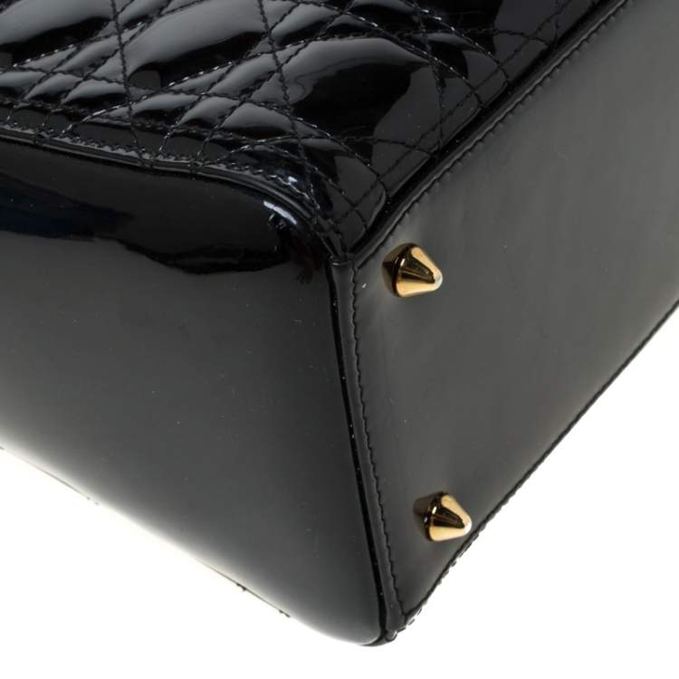 Pre Owned Dior Black Patent Leather Medium Lady Dior Tote