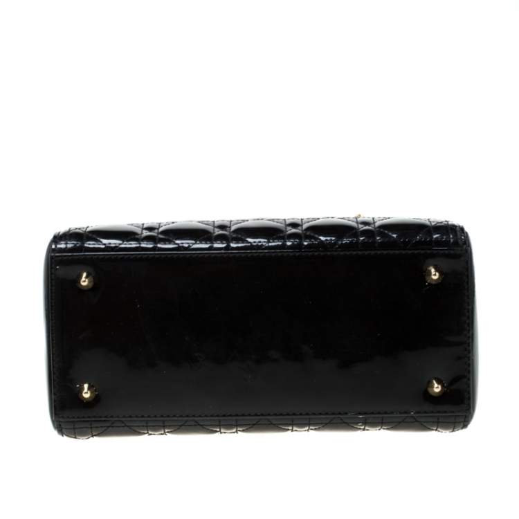 Pre Owned Dior Black Patent Leather Medium Lady Dior Tote