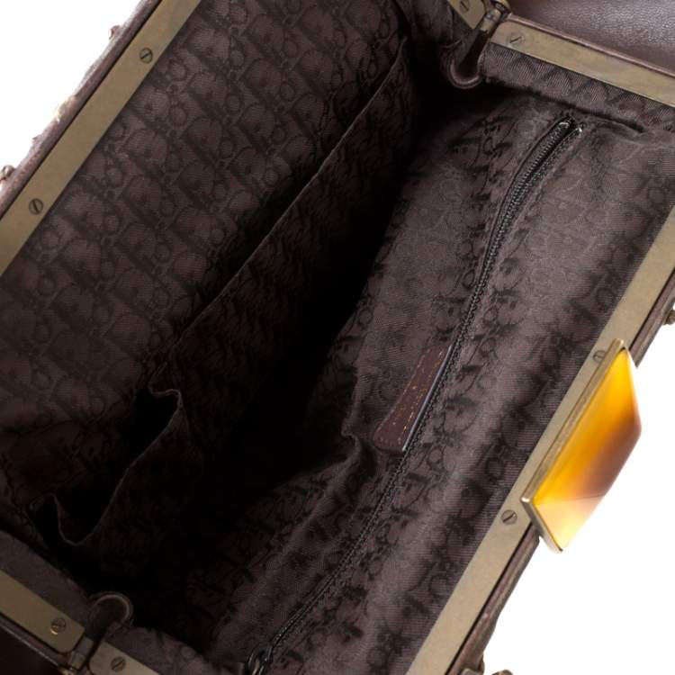 Pre Owned Dior Dark Brown Pleated Leather Medium Plisse Frame Bag