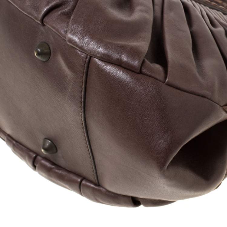 Pre Owned Dior Dark Brown Pleated Leather Medium Plisse Frame Bag