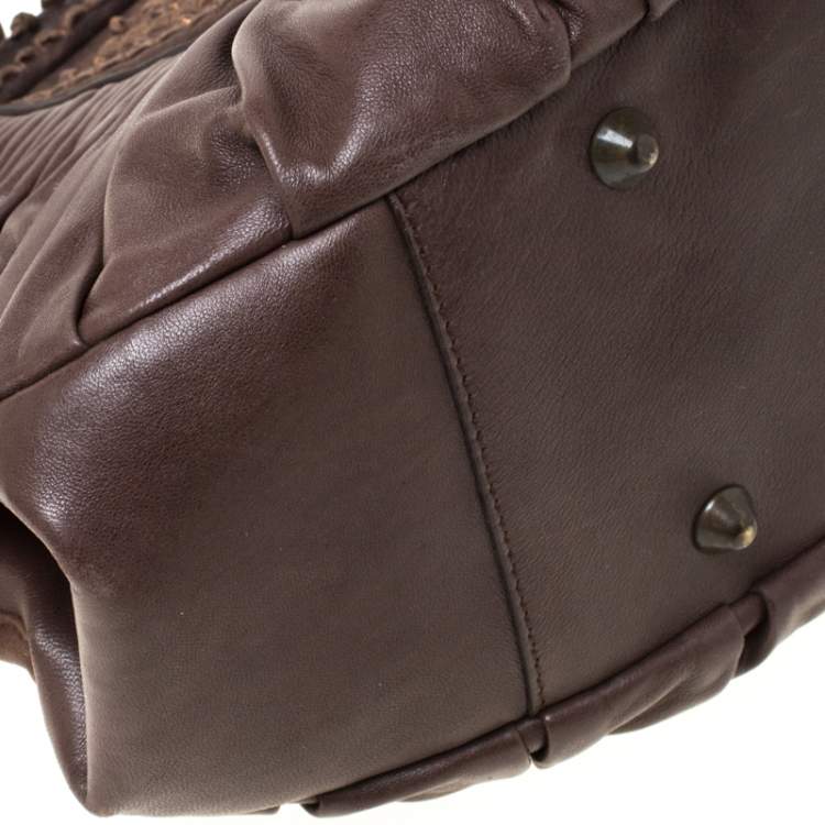 Pre Owned Dior Dark Brown Pleated Leather Medium Plisse Frame Bag