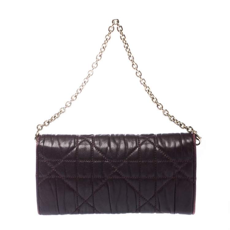 Pre Owned Dior Burgundy Leather Lady Dior Wallet on Chain