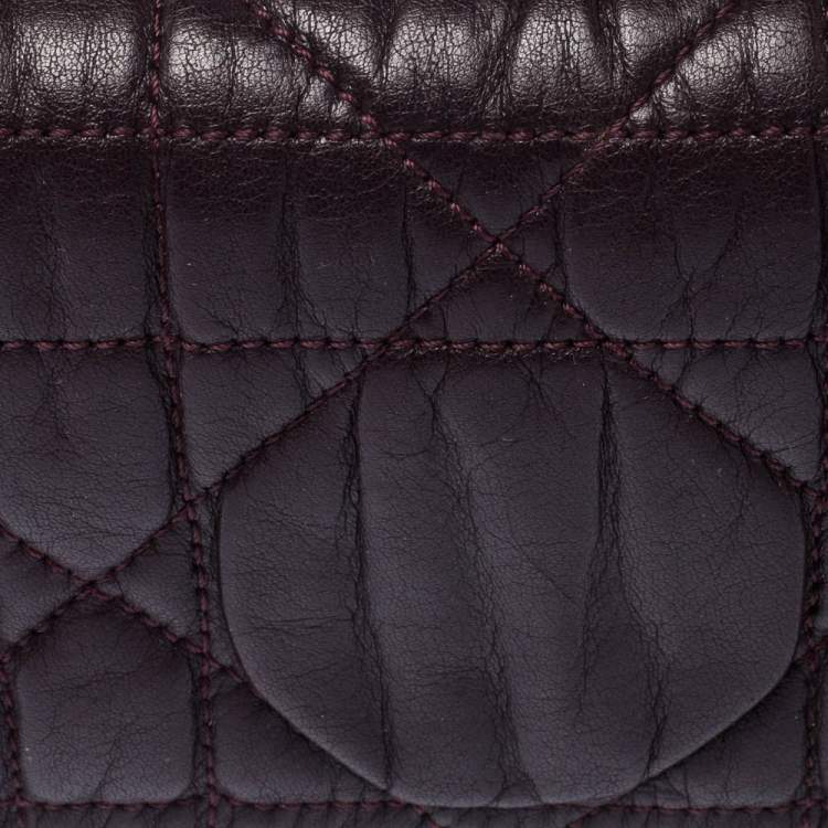 Pre Owned Dior Burgundy Leather Lady Dior Wallet on Chain