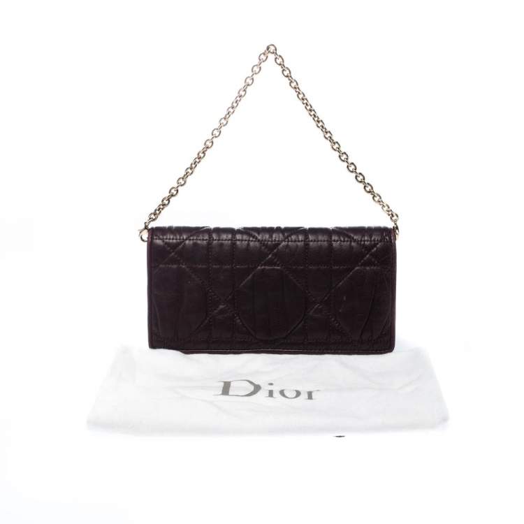 Pre Owned Dior Burgundy Leather Lady Dior Wallet on Chain