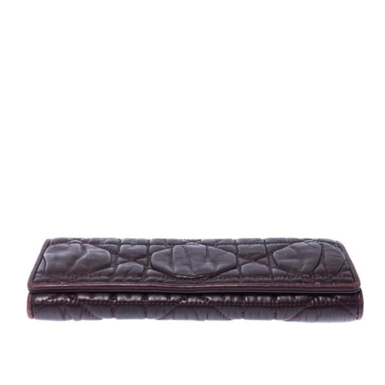 Pre Owned Dior Burgundy Leather Lady Dior Wallet on Chain