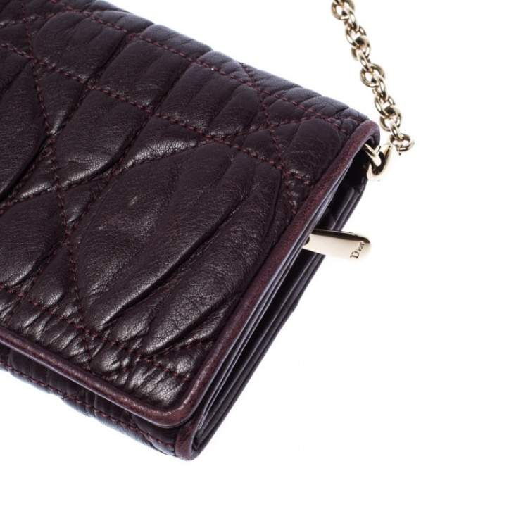 Pre Owned Dior Burgundy Leather Lady Dior Wallet on Chain