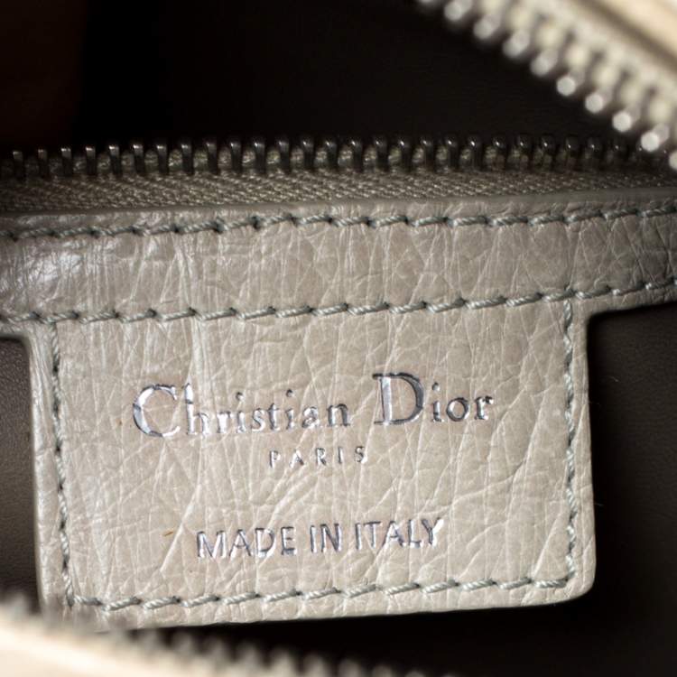 Pre Owned Dior Light Khaki Ostrich Leather Large Lady Dior Tote