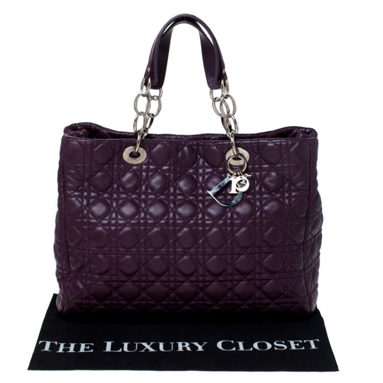 Pre Owned Dior Purple Cannage Quilted Soft Leather Large Shopper Tote