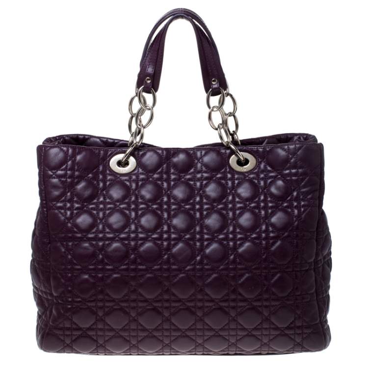 Pre Owned Dior Purple Cannage Quilted Soft Leather Large Shopper Tote