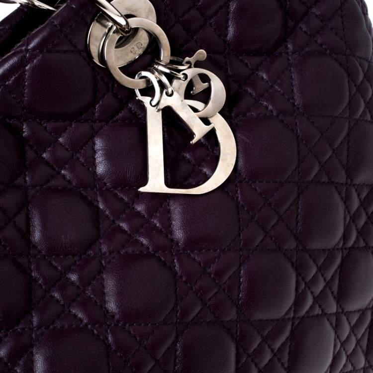 Pre Owned Dior Purple Cannage Quilted Soft Leather Large Shopper Tote