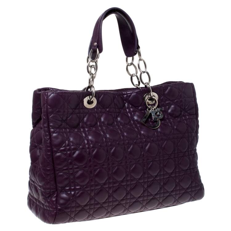 Pre Owned Dior Purple Cannage Quilted Soft Leather Large Shopper Tote