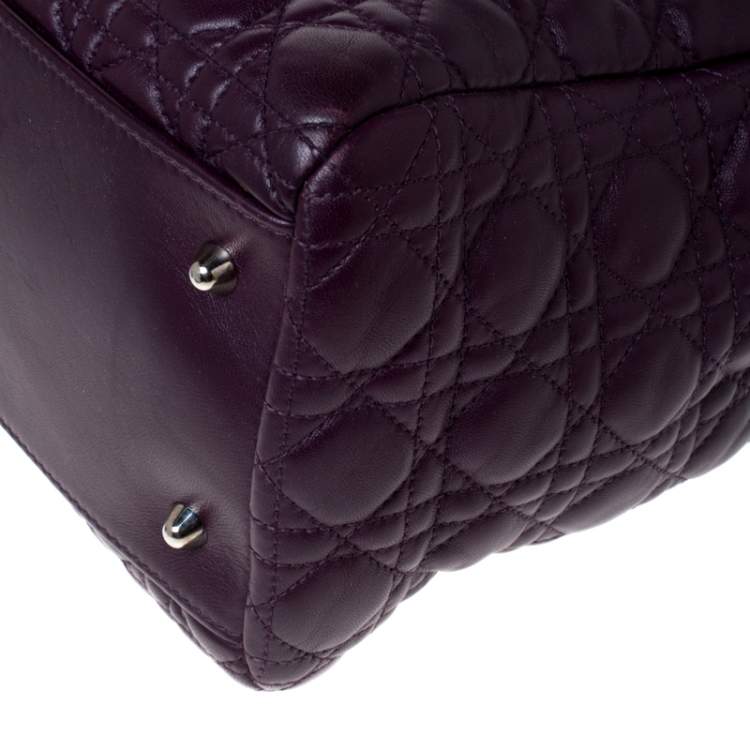 Pre Owned Dior Purple Cannage Quilted Soft Leather Large Shopper Tote