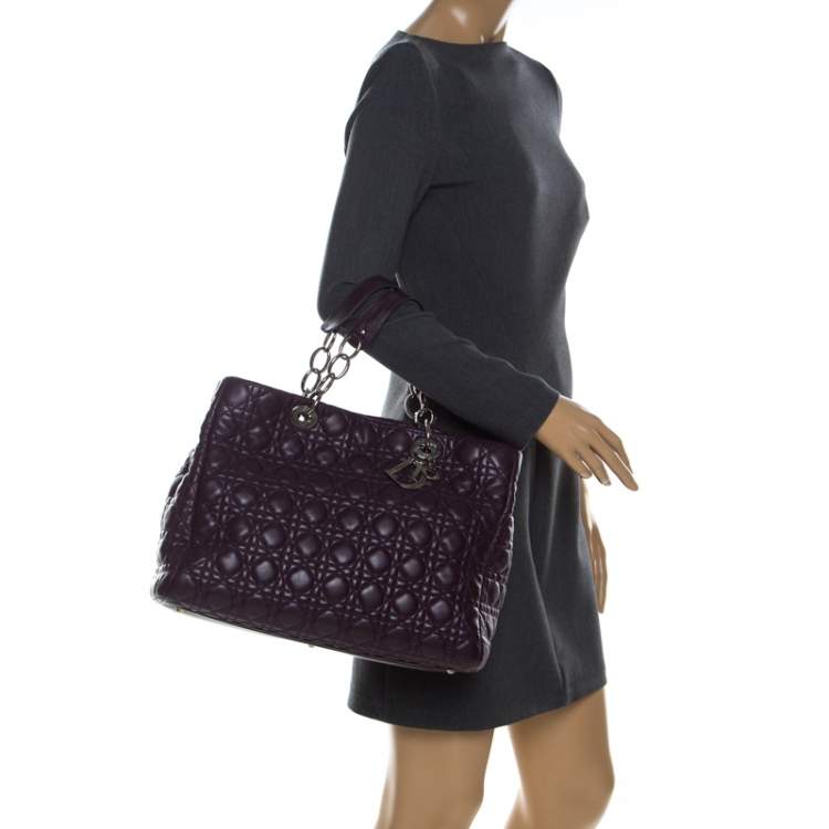 Pre Owned Dior Purple Cannage Quilted Soft Leather Large Shopper Tote