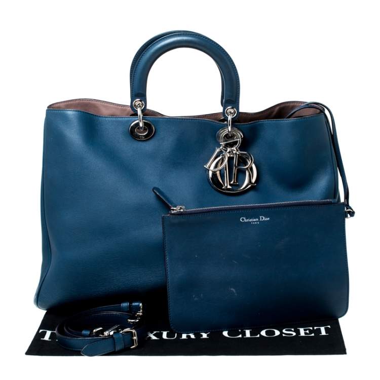 Pre Owned Dior Blue Leather Large Diorissimo Shopper Tote