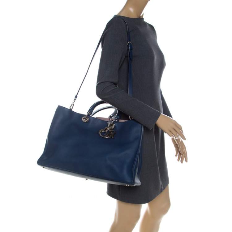 Pre Owned Dior Blue Leather Large Diorissimo Shopper Tote